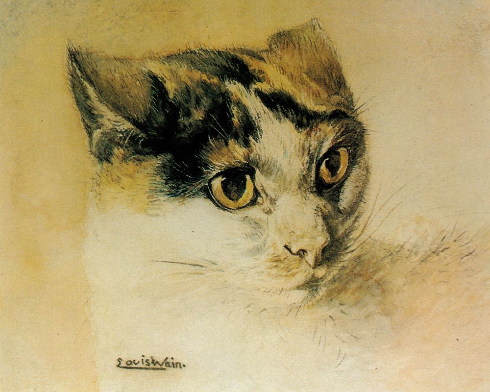 Watercolour Cat Study ca 1880 art print by Louis Wain for $57.95 CAD