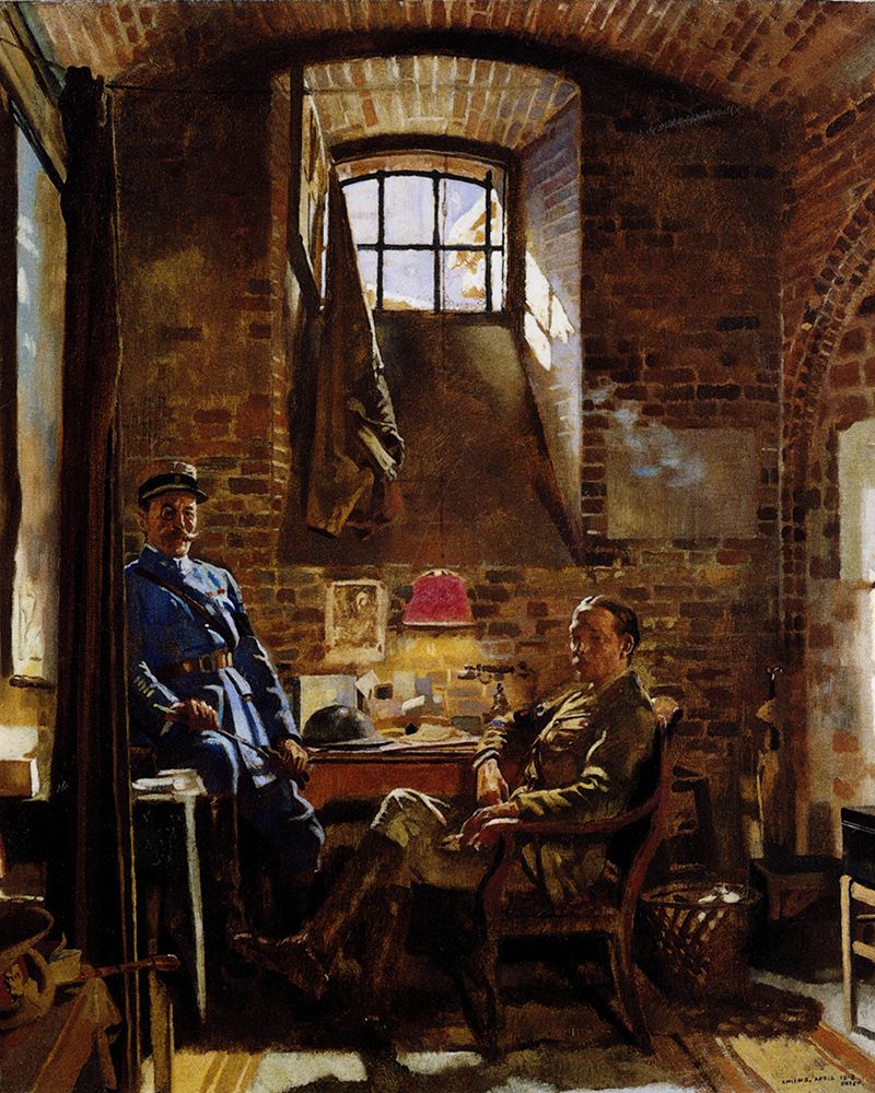 In their Cellar in Amiens, Capt Maude and Col due Tyl 1918 art print by William Orpen for $57.95 CAD
