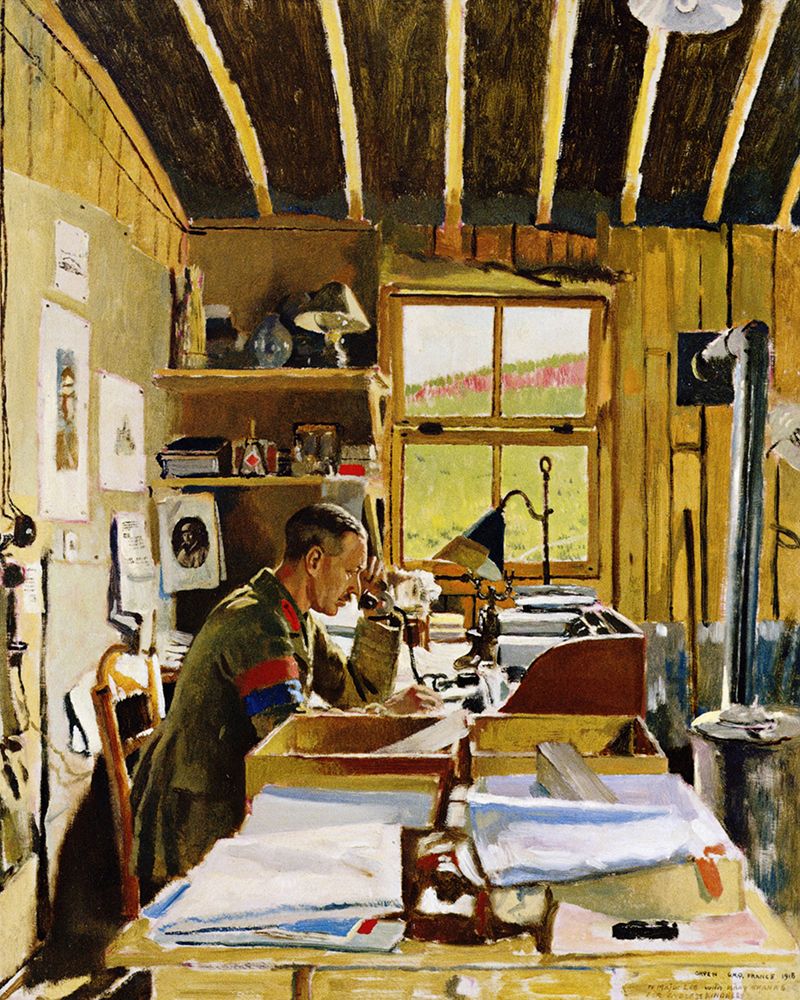 Major A.N. Lee in his Hut Office, Beaumerie-sur-Mer 1918 art print by William Orpen for $57.95 CAD