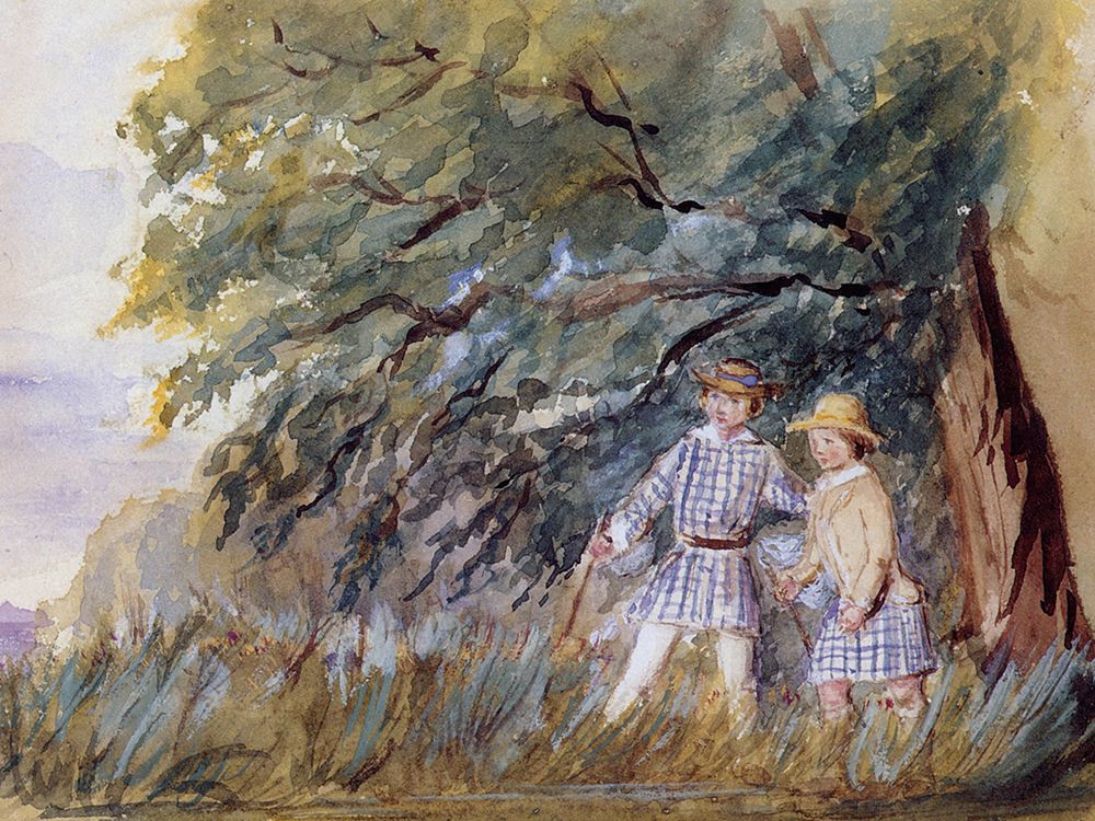 Bertie and Alfie Catching Butterflies 1850 art print by Queen Victoria Collection for $57.95 CAD