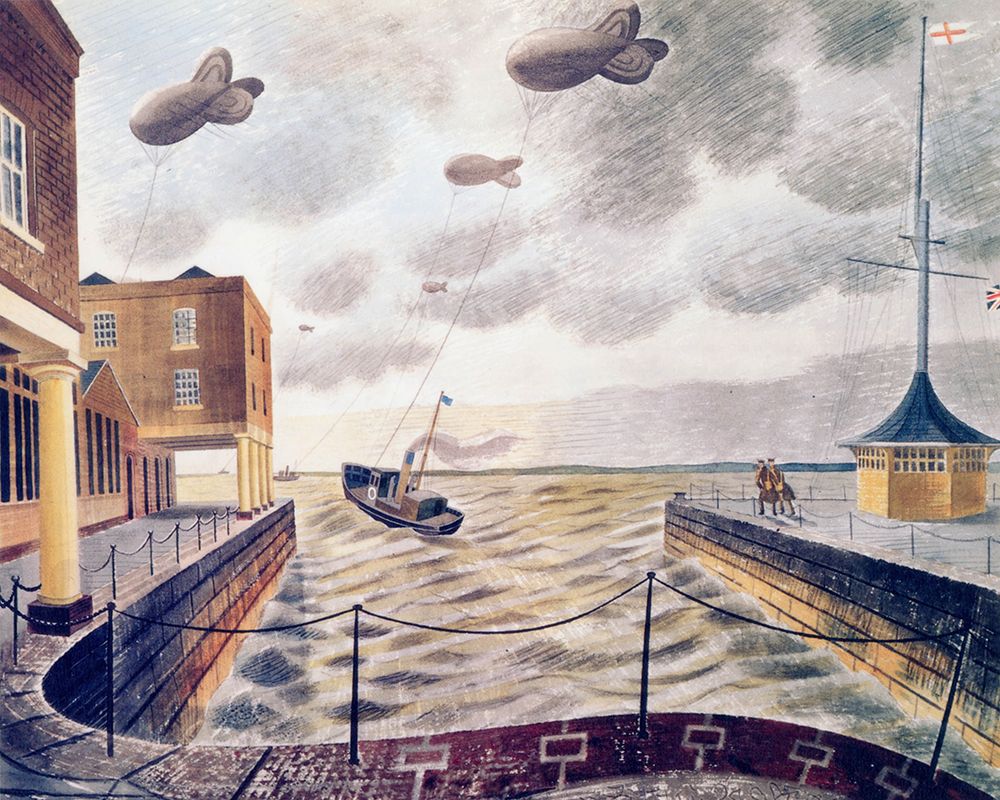 Barrage Balloons outside a British Port 1940 art print by Eric Ravilious for $57.95 CAD