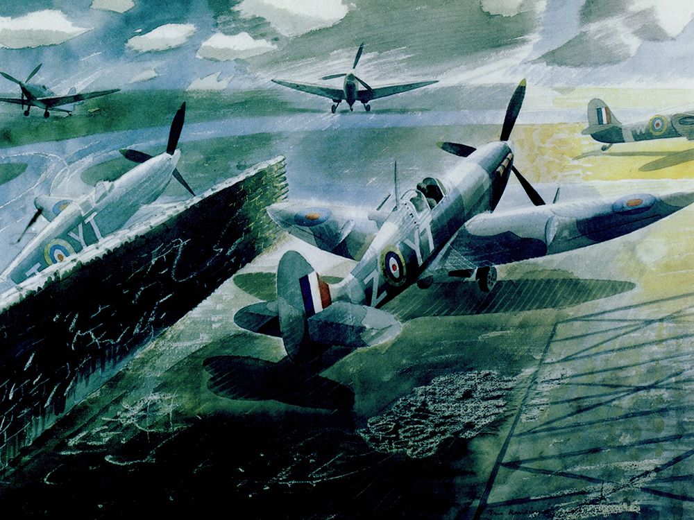 Spitfires at Sawbridgeworth Airdrome 1942 art print by Eric Ravilious for $57.95 CAD