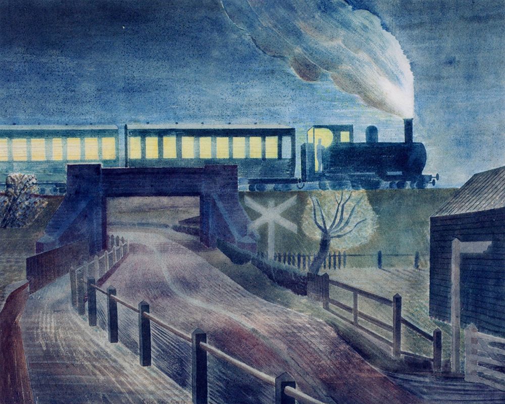 Train Going over a Bridge at Night 1935 art print by Eric Ravilious for $57.95 CAD