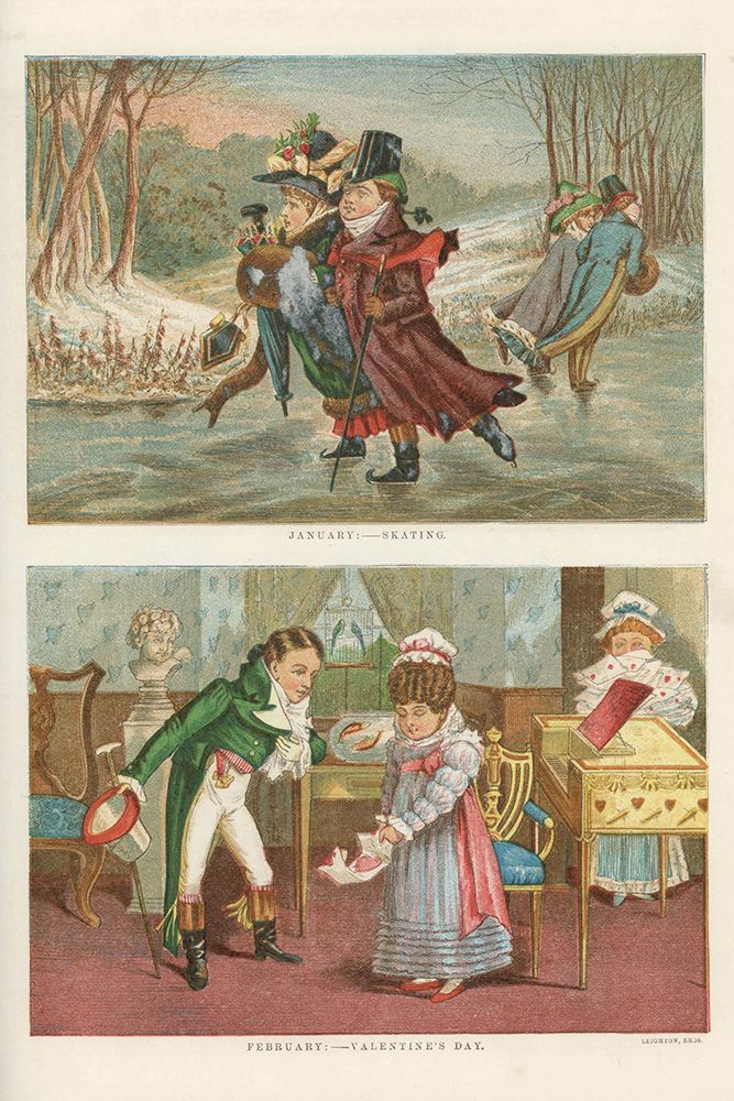 1879 vol. 35 - January skating, Feb Valentines art print by London Almanack for $57.95 CAD