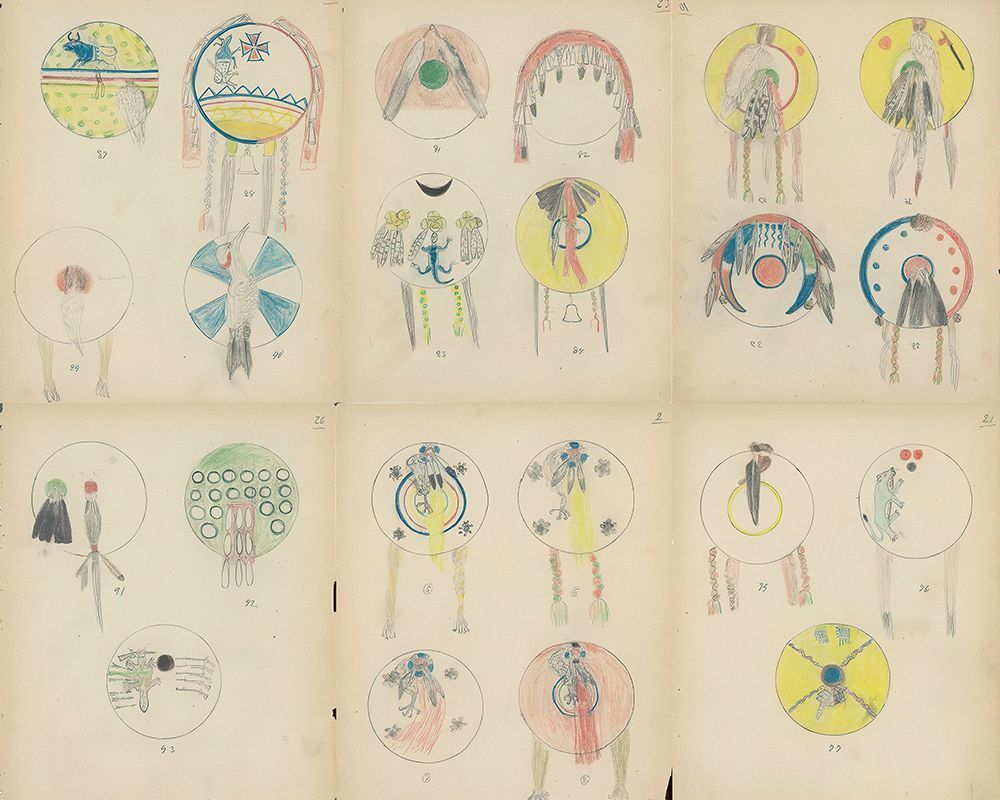 A Collection of Various Kiowa Indian Shield Designs from Ledger Drawings 1904 art print by Silver Horn for $57.95 CAD
