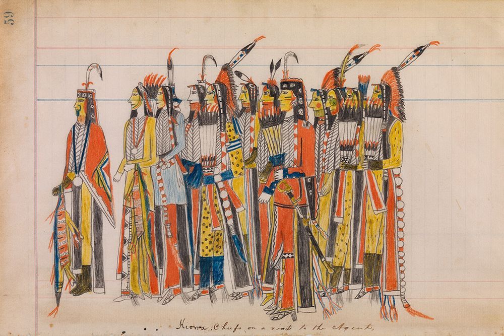 Kiona Chiefs on a Visit to the Agent art print by Kiowa Ledger Artist for $57.95 CAD