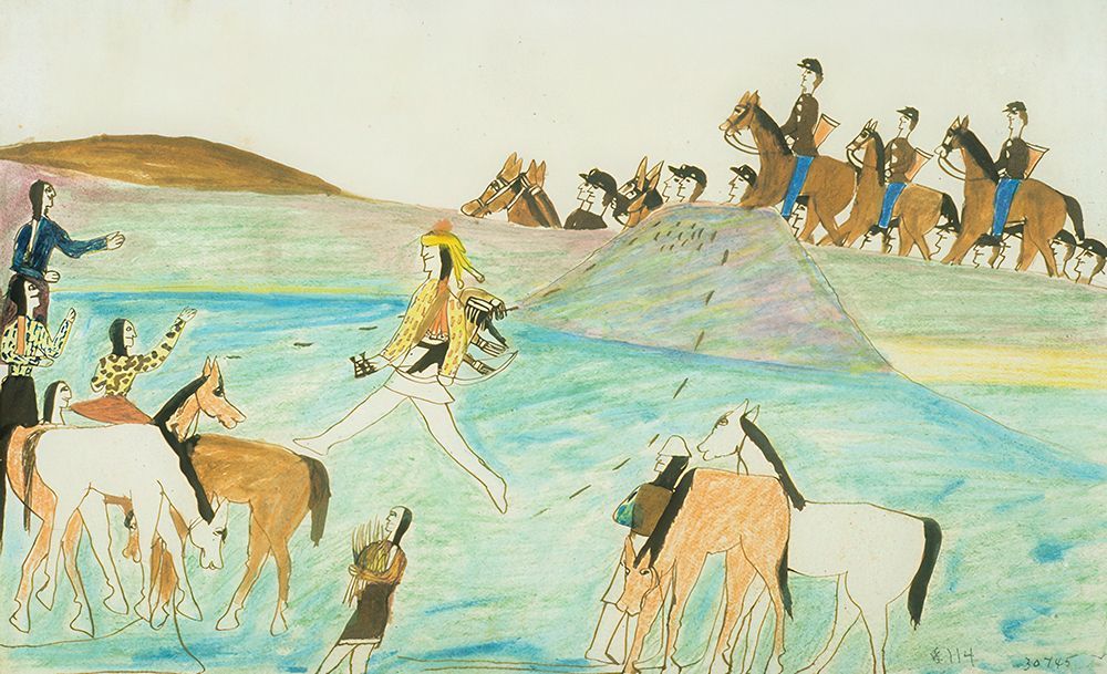 Ledger Art Created by a Kiowa Warrior Imprisoned at Fort Marion in St. Augustine, Florida art print by Kiowa Ledger Artist for $57.95 CAD