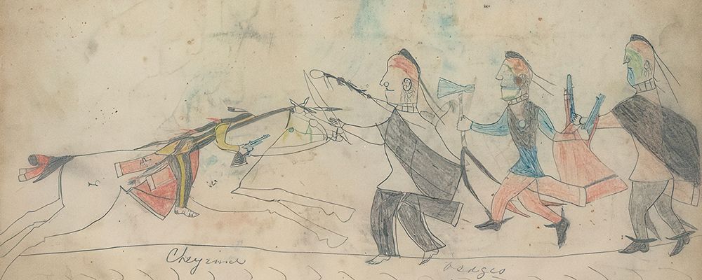 Ledger Drawing of a Battle Between Cheyenne and Osage Warriors art print by Ledger Book Art for $57.95 CAD