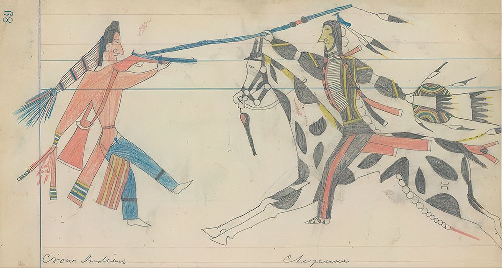 Ledger Drawing of a Cheyenne Warrior Counting Coup on a Dismounted Crow Warrior 1880 art print by Ledger Book Art for $57.95 CAD