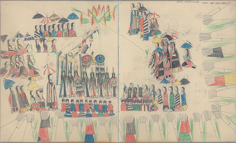 Ledger Drawing of Cheyenne Sun-Dance Ceremony art print by Ledger Book Art for $57.95 CAD