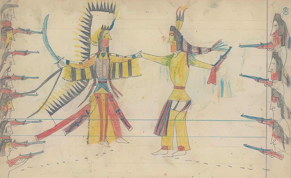 Ledger Drawing of Cheyenne War Chief Making a Truce with a Crow War Chief ca 1880 art print by Ledger Book Art for $57.95 CAD