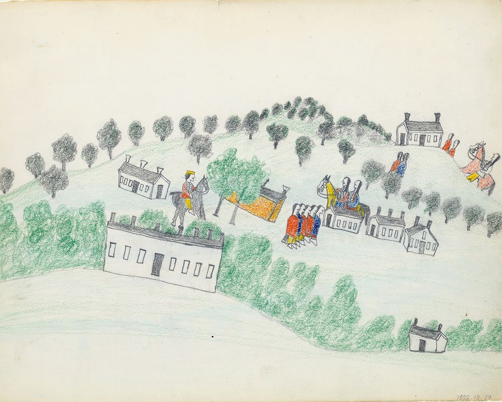 Pencil and Crayon Drawing of Fort Sill, Oklahoma art print by Kiowa artist Wo-Haw for $57.95 CAD