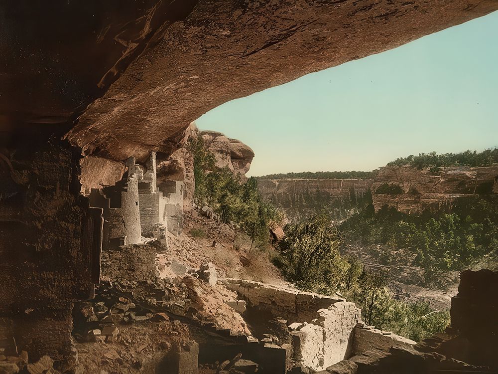 Colorado - Cliff Palace Mesa Verde from the Ruins Ca 1898 art print by Vintage Photochrom United States for $57.95 CAD