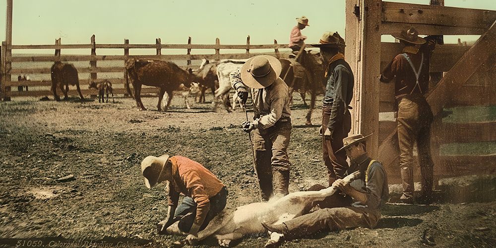 Colorado Branding Calves Ca 1898 art print by Vintage Photochrom United States for $57.95 CAD