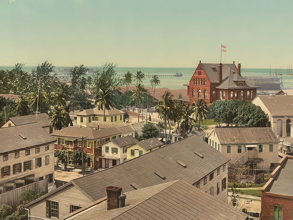 Florida - Custom House and Harbor Key West Ca 1900 art print by Vintage Photochrom United States for $57.95 CAD