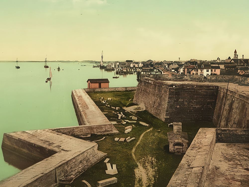 Florida - Fort Marion St Augustine and Harbor Ca 1898 art print by Vintage Photochrom United States for $57.95 CAD