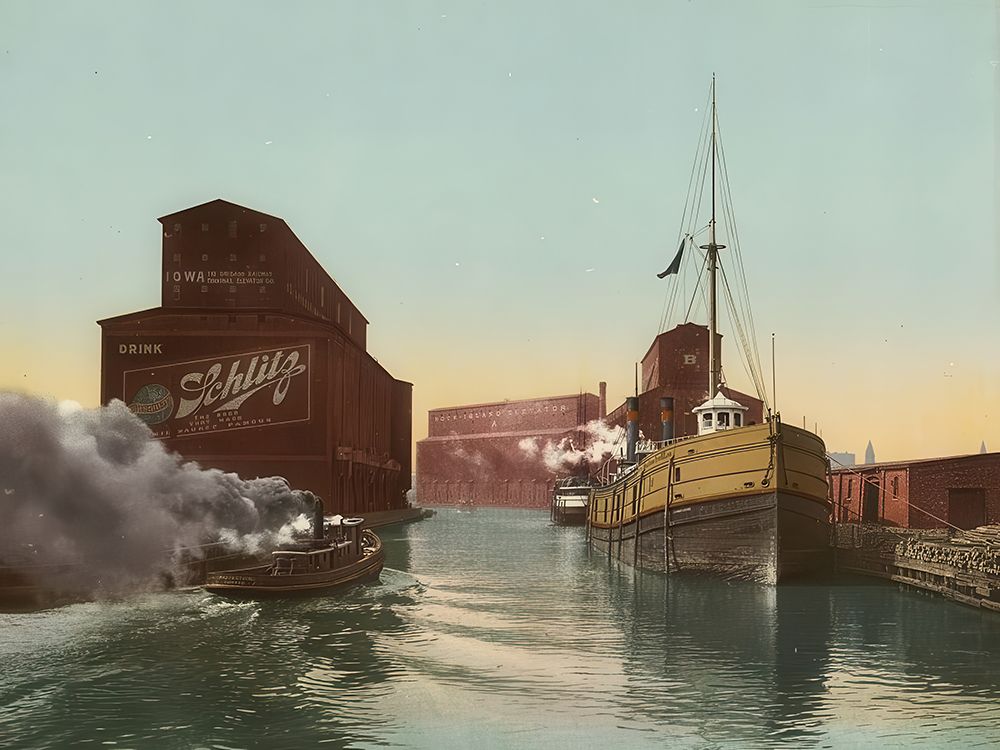 Illinois - Chicago River Elevators Ca 1900 art print by Vintage Photochrom United States for $57.95 CAD
