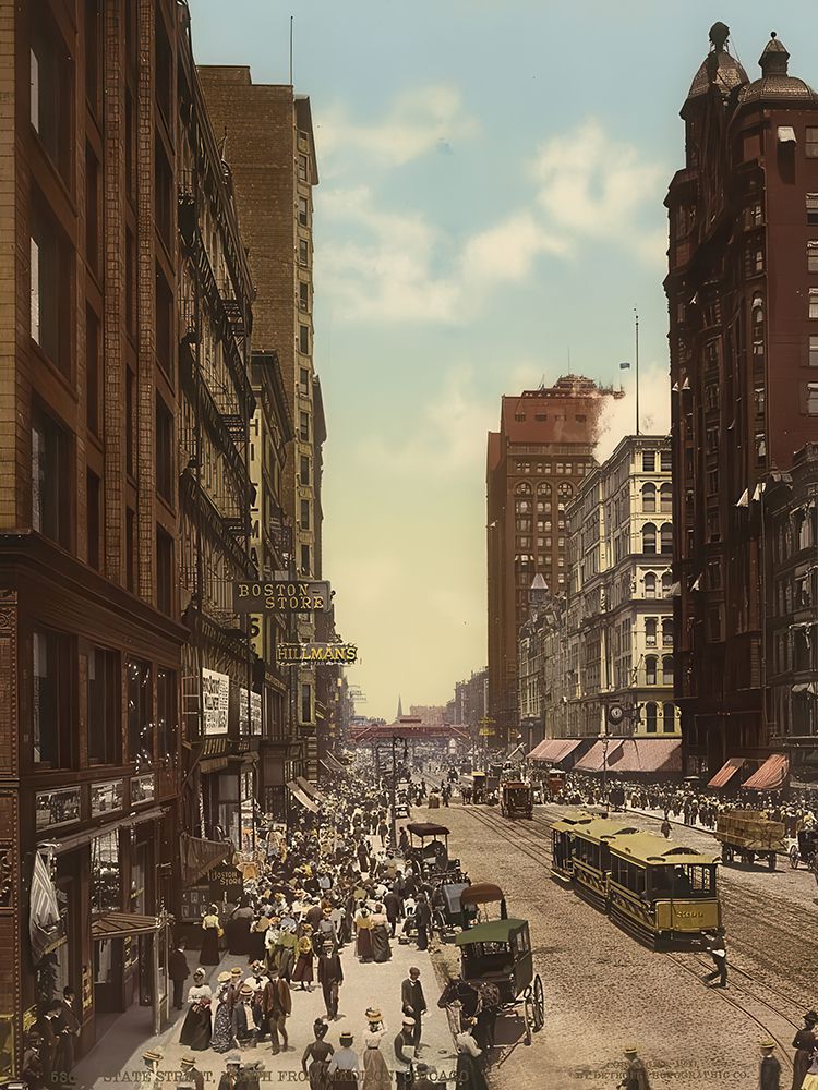 Illinois - State Street North from Madison Chicago Ca 1900 art print by Vintage Photochrom United States for $57.95 CAD