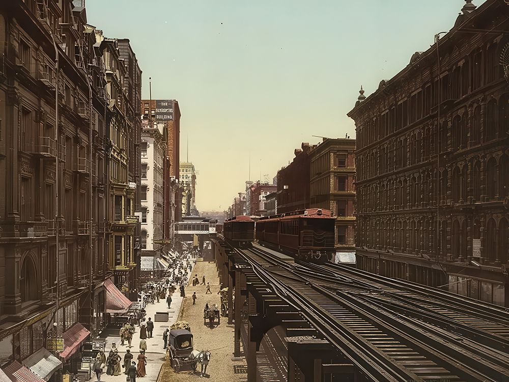 Illinois - Wabash Avenue North from Adams Street Chicago Ca 1900 art print by Vintage Photochrom United States for $57.95 CAD