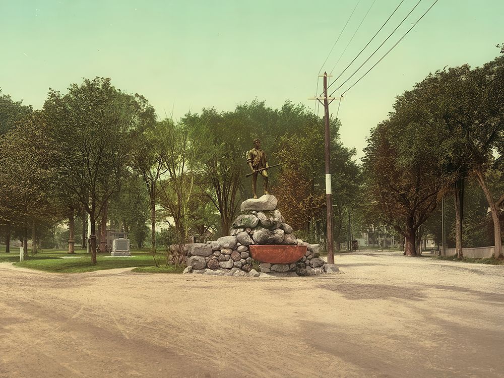 Massachusetts - Statue of Captain Parker on the Green at Lexington Ca 1902 art print by Vintage Photochrom United States for $57.95 CAD