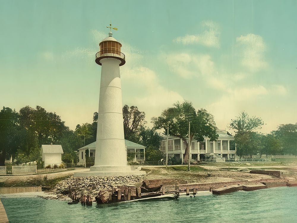 Mississippi - the Biloxi Light Biloxi Ca 1901 art print by Vintage Photochrom United States for $57.95 CAD