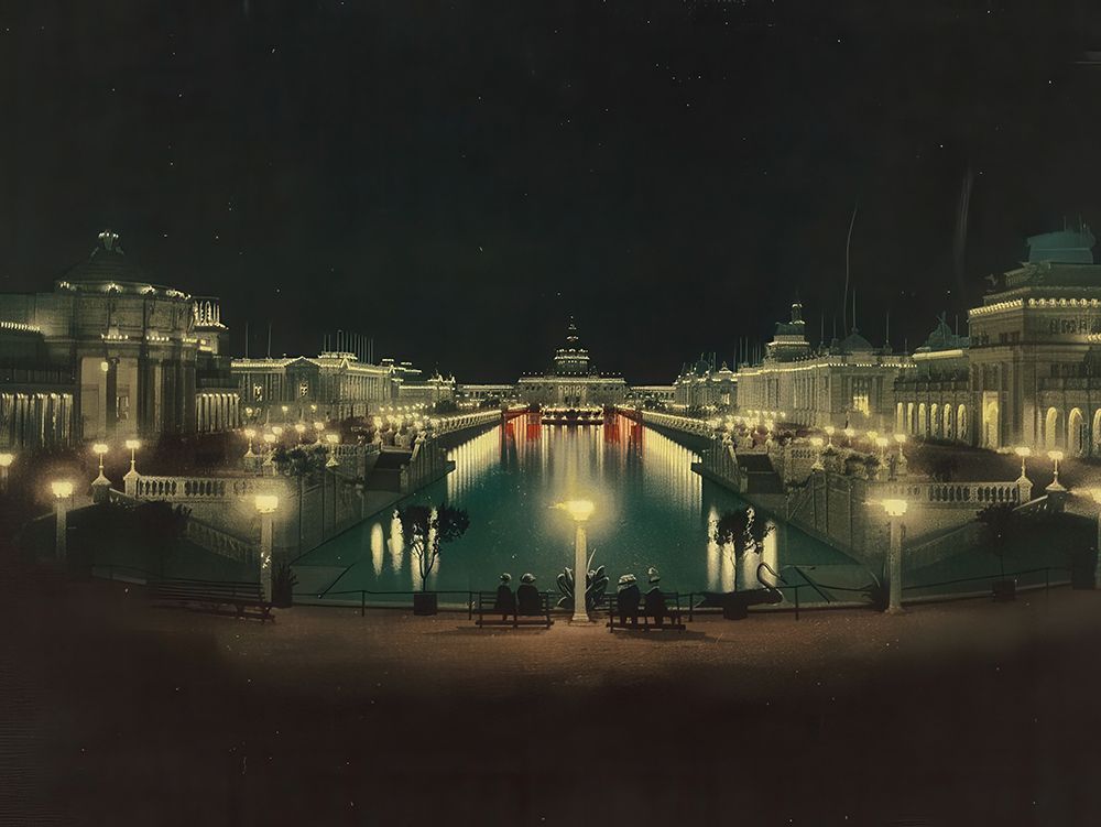 Nebraska - Night Illumination Grand Court Ca 1898 art print by Vintage Photochrom United States for $57.95 CAD