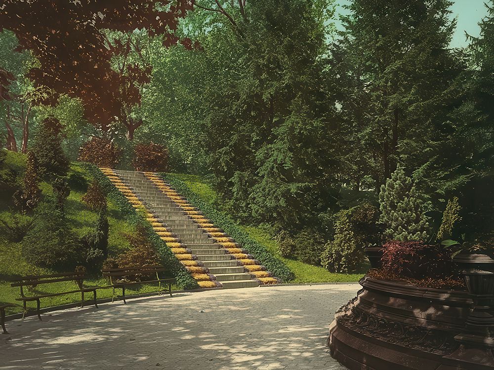 New York - Floral Steps Prospect Park Brooklyn Ca 1904 art print by Vintage Photochrom United States for $57.95 CAD