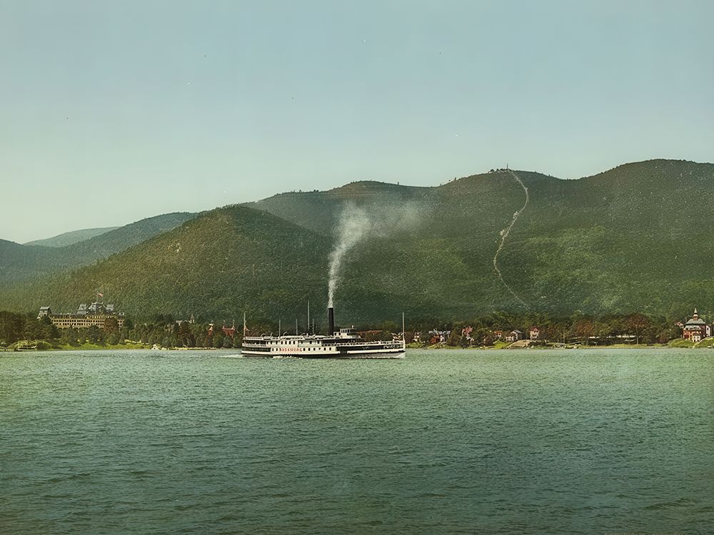 New York - Mt Prospect and Fort William Henry Hotel Lake George Ca 1904 art print by Vintage Photochrom United States for $57.95 CAD