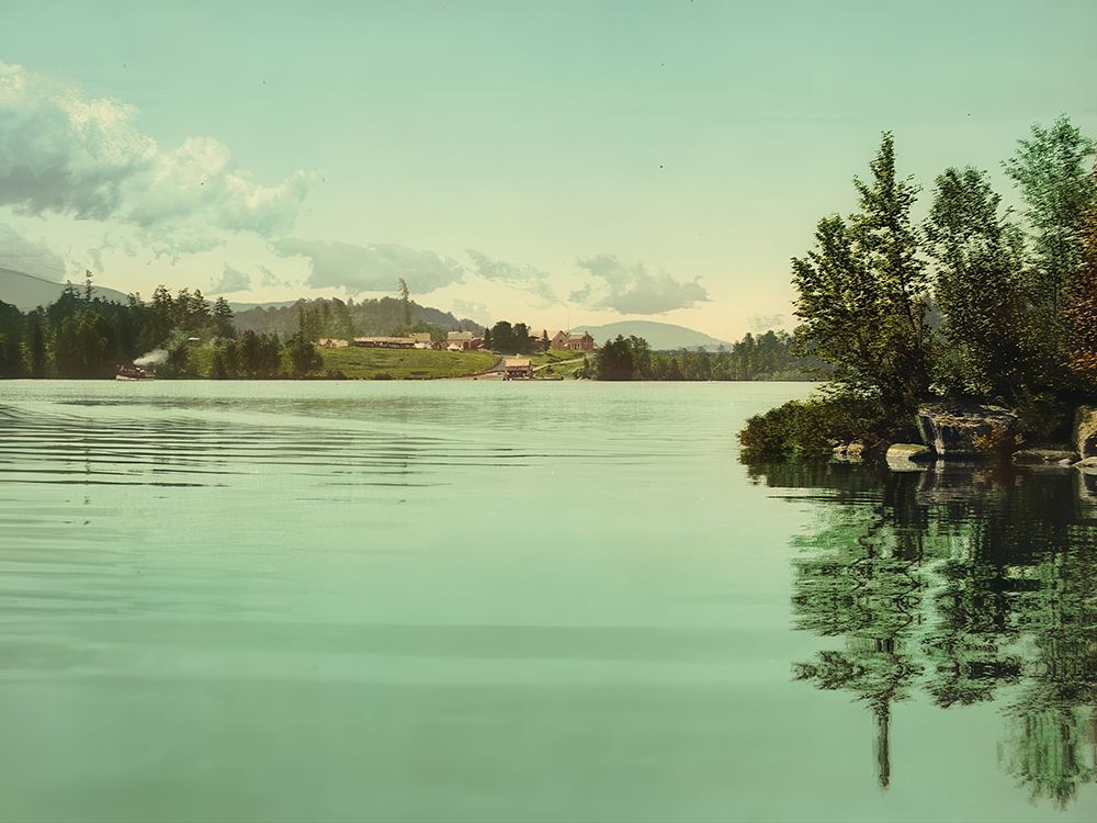 New York - Rustic Lodge and Indian Carry Upper Saranac Lake Adirondack Mountains Ca 1902 art print by Vintage Photochrom United States for $57.95 CAD
