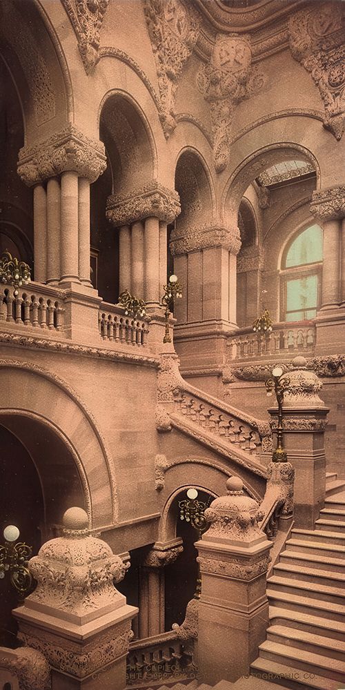 New York - Staircase to the Capitol Albany Ca 1902 art print by Vintage Photochrom United States for $57.95 CAD