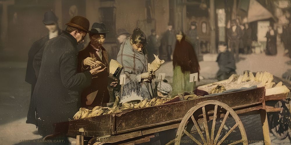 New York City - a Banana Cart Ca 1902 art print by Vintage Photochrom United States for $57.95 CAD