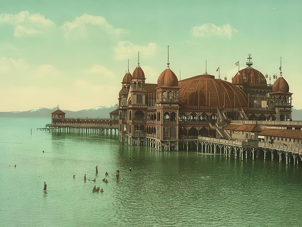 Utah - Saltair Pavilion Great Salt Lake Ca 1901 art print by Vintage Photochrom United States for $57.95 CAD