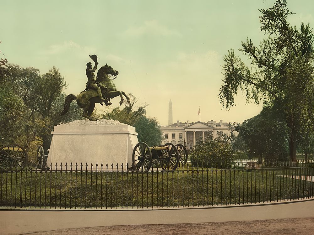 Washington Dc - Jackson Monument and White House Ca 1898 art print by Vintage Photochrom United States for $57.95 CAD