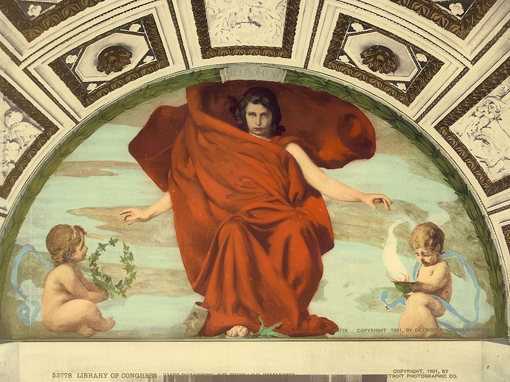 Washington Dc - Library of Congress Melpomene by Edward Simmons Ca 1901 art print by Vintage Photochrom United States for $57.95 CAD