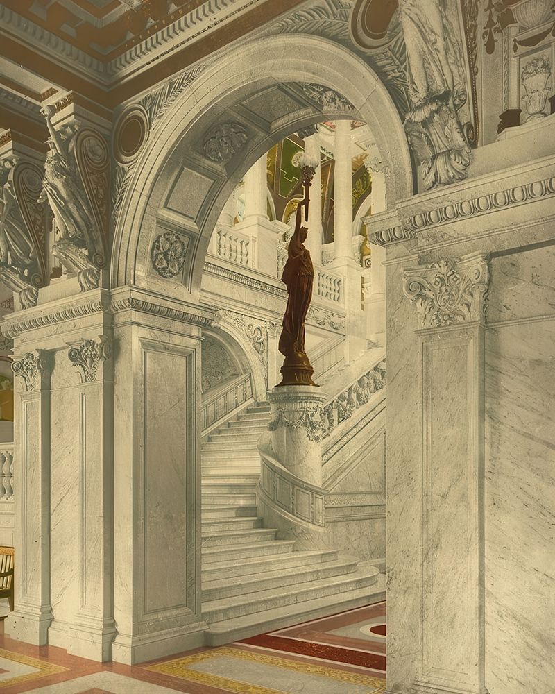 Washington Dc - Library of Congress North Staircase Central Stair Hall Ca 1900 art print by Vintage Photochrom United States for $57.95 CAD