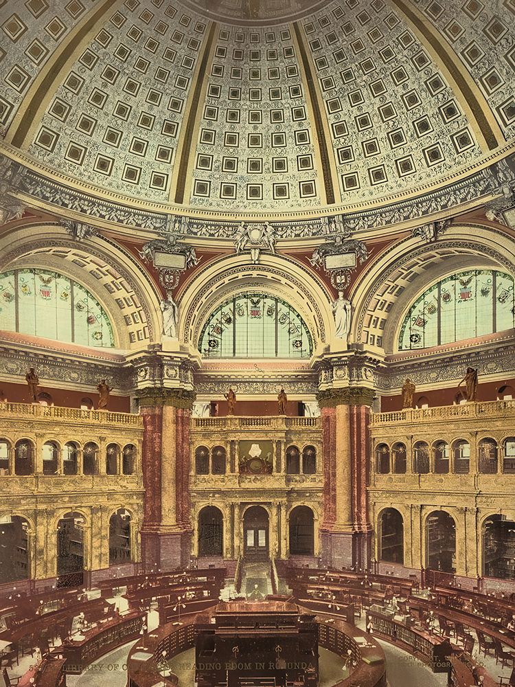 Washington Dc - Library of Congress Reading Room in Rotunda Ca 1901 art print by Vintage Photochrom United States for $57.95 CAD