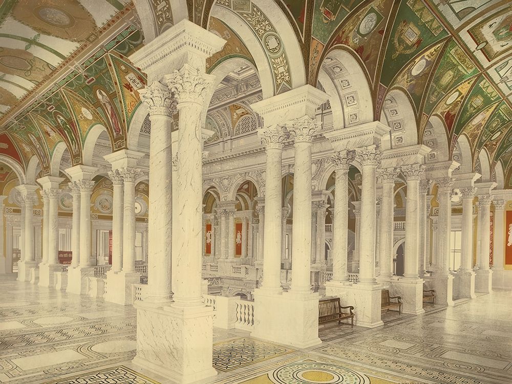 Washington Dc - Library of Congress Second Floor Central Stair Hall Ca 1900 art print by Vintage Photochrom United States for $57.95 CAD