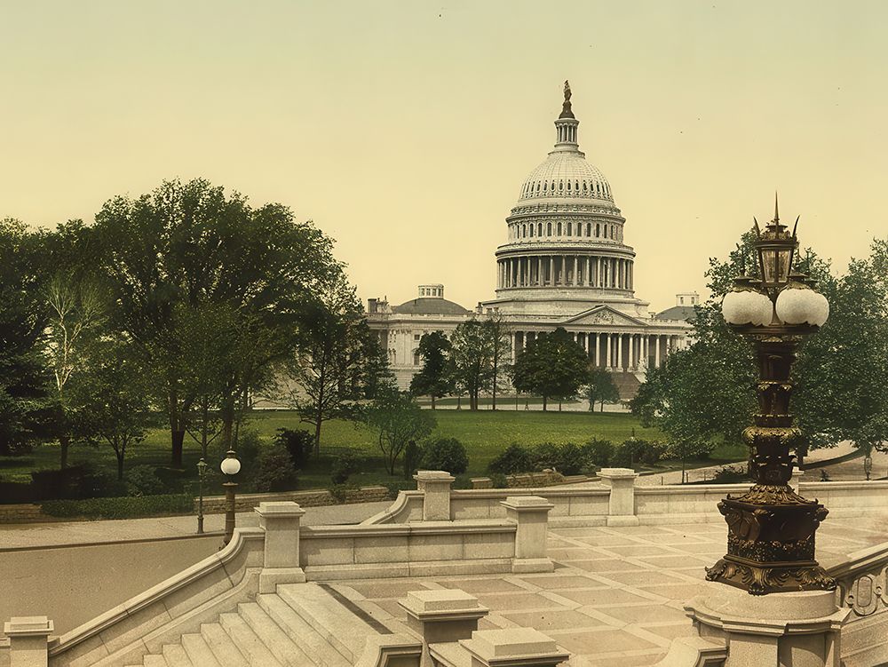 Washington Dc - the Capitol from the Library Steps Ca 1898 art print by Vintage Photochrom United States for $57.95 CAD