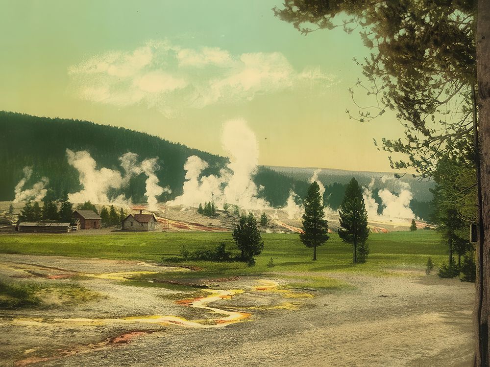 Wyoming - Military Post and Giantess Group Yellowstone Park Ca 1902 art print by Vintage Photochrom United States for $57.95 CAD