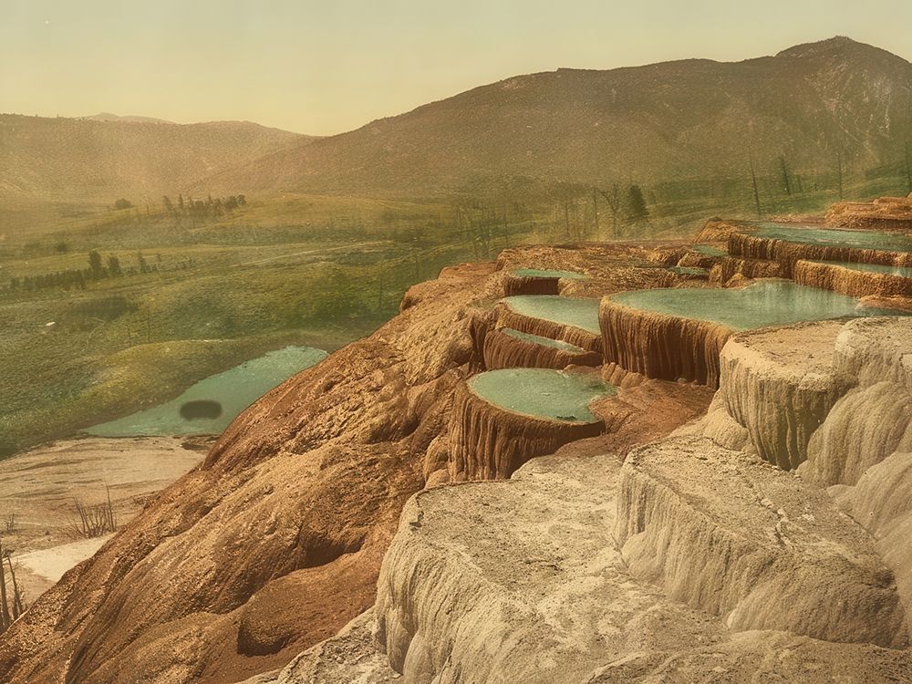 Wyoming - Pulpit Terraces from Above Yellowstone National Park Ca 1898 art print by Vintage Photochrom United States for $57.95 CAD