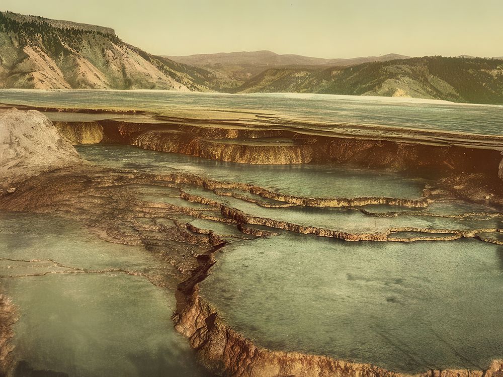 Wyoming - Summit Basin Mammoth Hot Spring Yellowstone National Park Ca 1898 art print by Vintage Photochrom United States for $57.95 CAD
