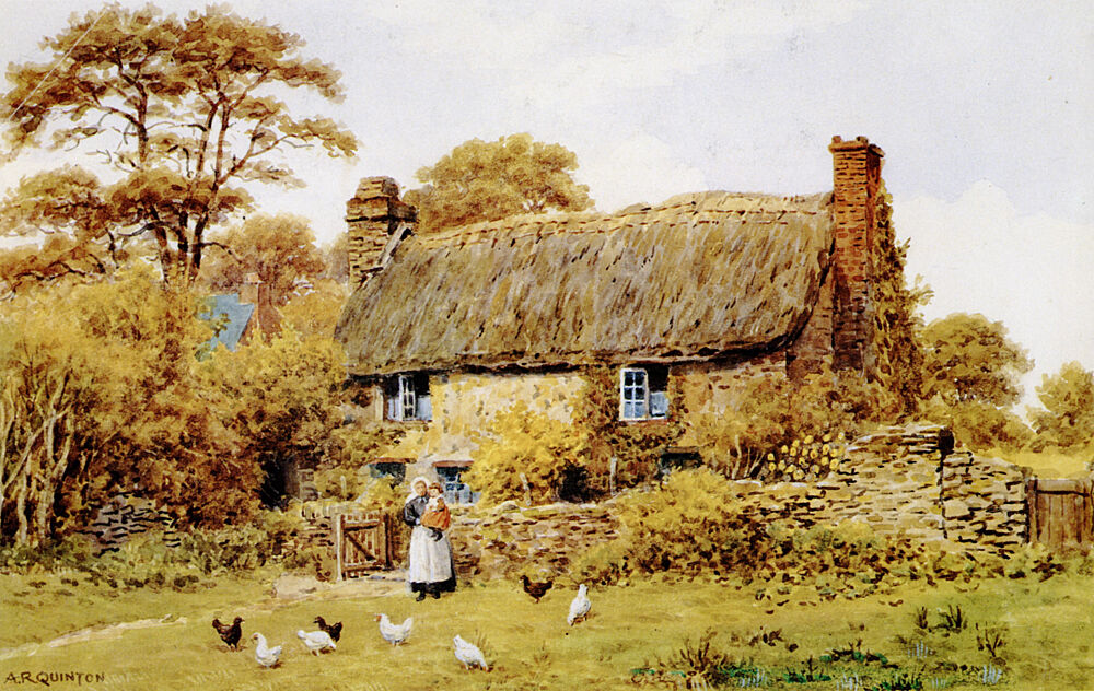 Traditional Thatched Cottage Near Looe in Cornwall art print by Alfred Quinton for $57.95 CAD