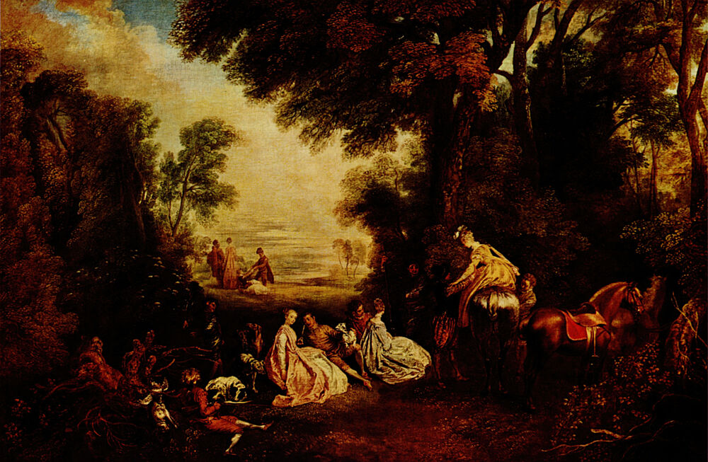 la Rendez-Vous de Chasse Ca 1720 art print by Antoine Watteau for $57.95 CAD