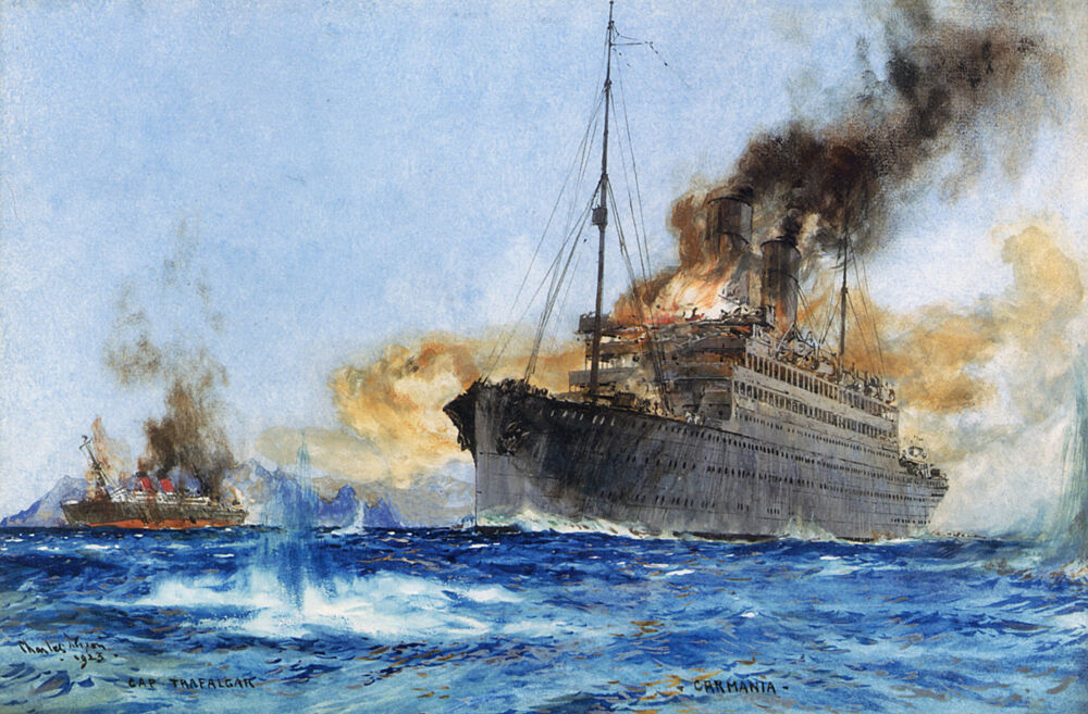 Carmania Sinking Cap Trafalgar off Trinidad 14 Sept 1914 art print by Charles Edward Dixon for $57.95 CAD