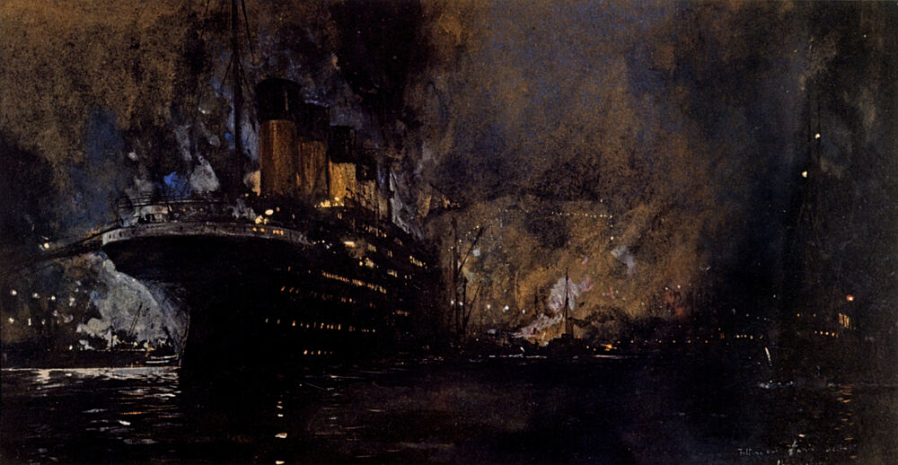 Titanic Fitting out, Harland and Wolf Shipyard, Belfast 1912 art print by Charles Edward Dixon for $57.95 CAD