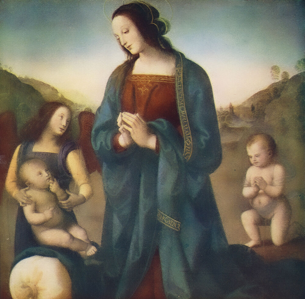 Adoration of Holy Child, Arthur Mees Childrens Enc. 1930s art print by Pietro Perugino for $57.95 CAD