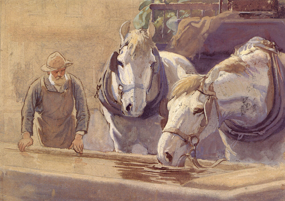 Horses at a Drinking Trough art print by George Soper for $57.95 CAD