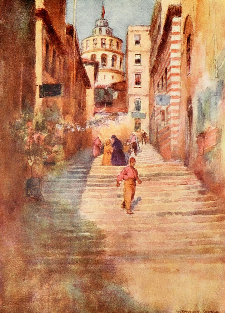 A Step Street in Galata, Constantinople 1906 art print by Warwick Goble for $57.95 CAD