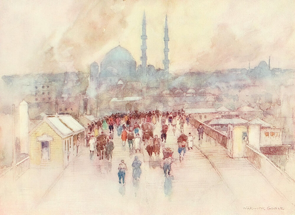 A Wet Day on the Galata Bridge, Constantinople 1906 art print by Warwick Goble for $57.95 CAD