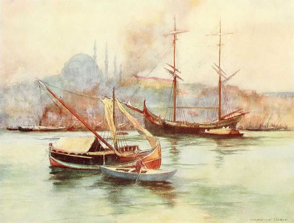 Boats at Golden Horn, Constantinople 1906 art print by Warwick Goble for $57.95 CAD